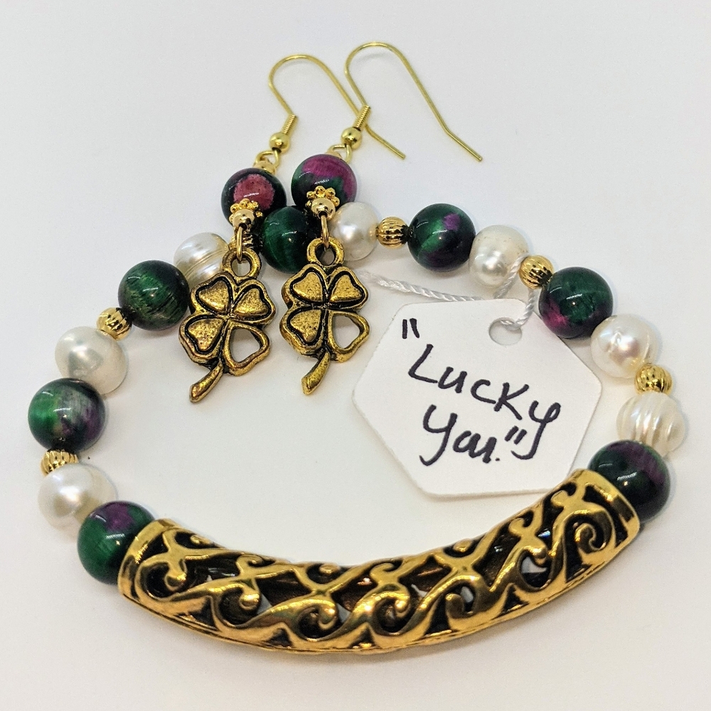 Tigers Eye and Pearl "Lucky You"  Jewelry set